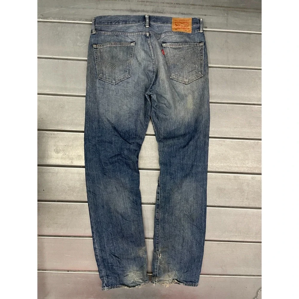Levis 505 Jeans Straight Fit Jeans Mens 35x34 Blue Medium Wash‎ Denim Faded